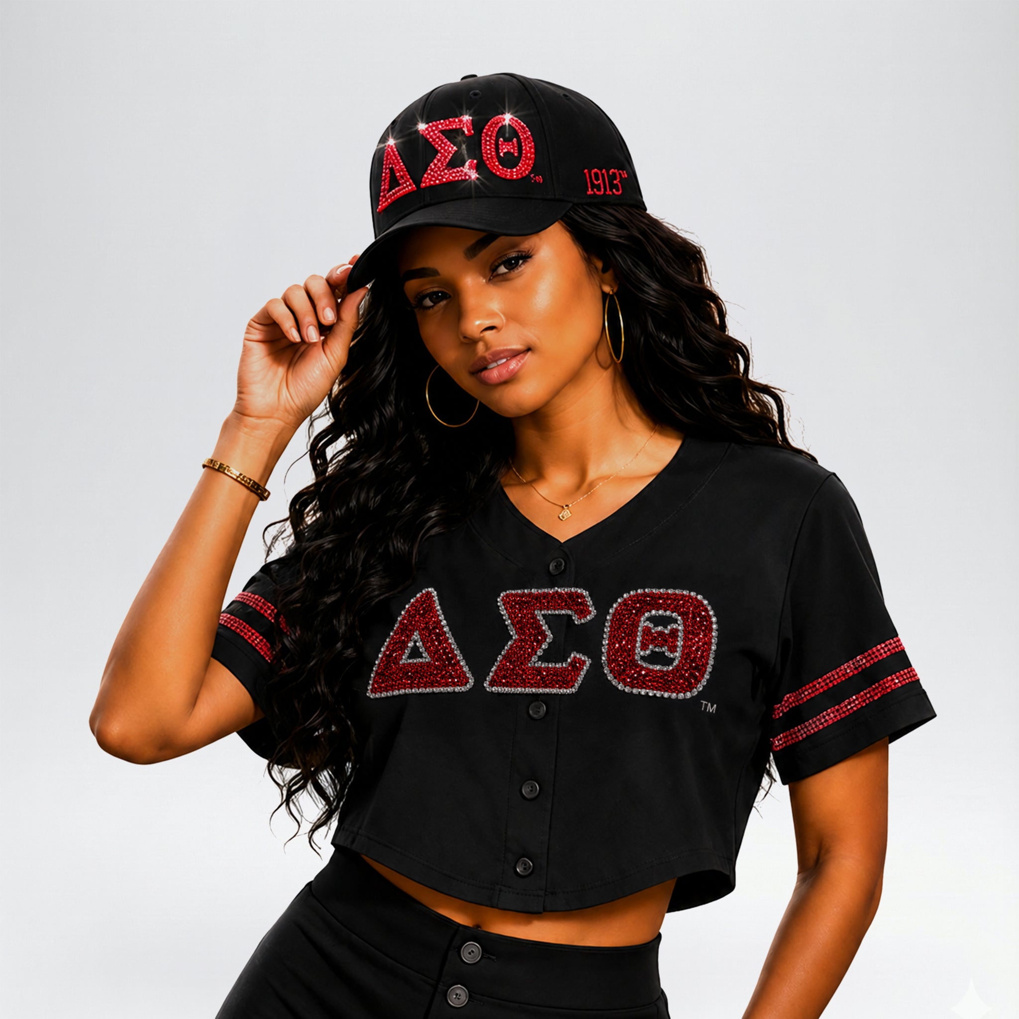 Delta Sigma Theta Official Licensed Rhinestone Baseball Cap _ Black