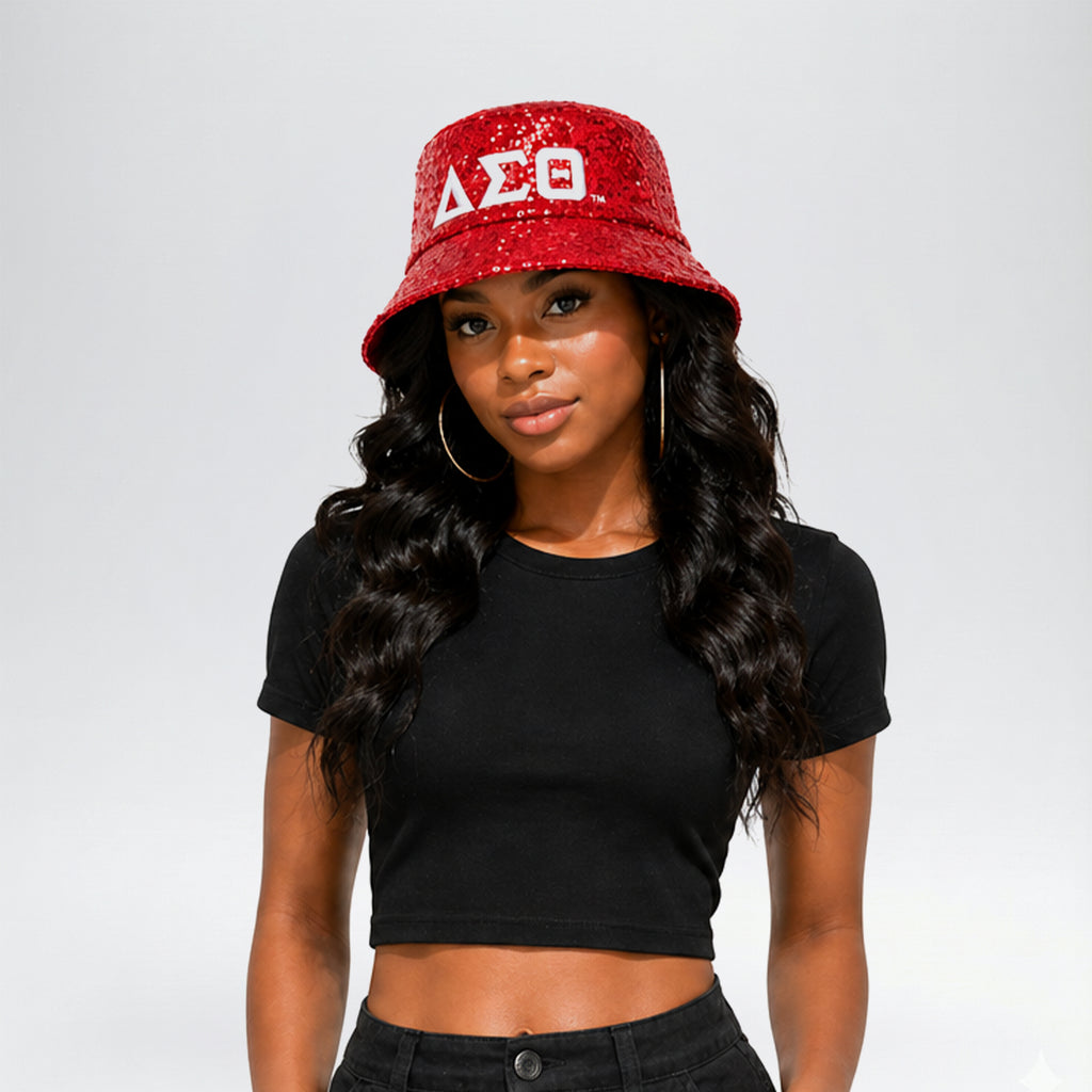 Official Licensed Delta Sigma Theta Sequin Bucket Hat _ Red