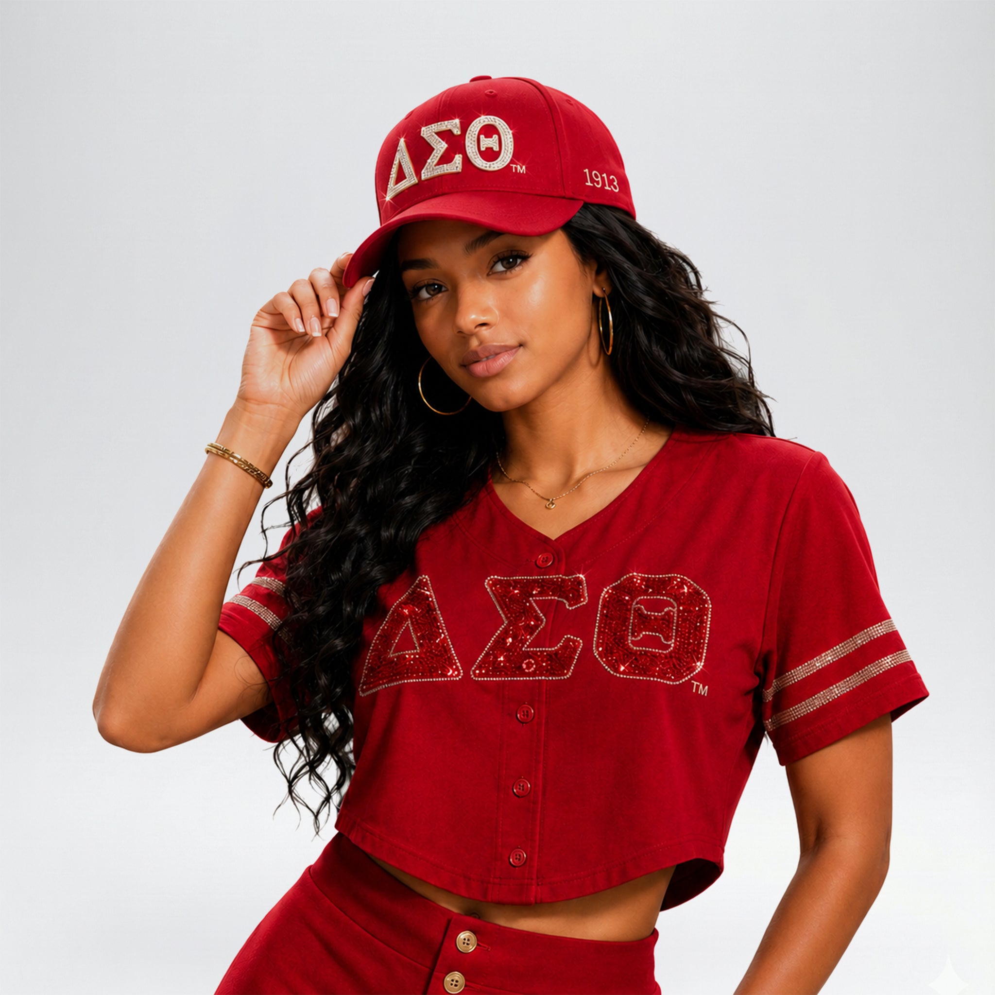 Delta Sigma Theta Official Licensed Rhinestone Baseball Cap _ Red
