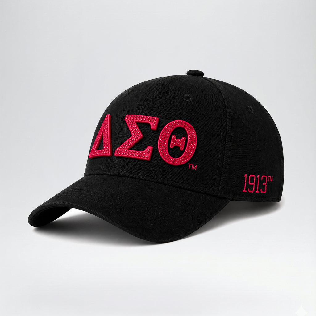 Delta Sigma Theta Official Licensed Rhinestone Baseball Cap _ Black