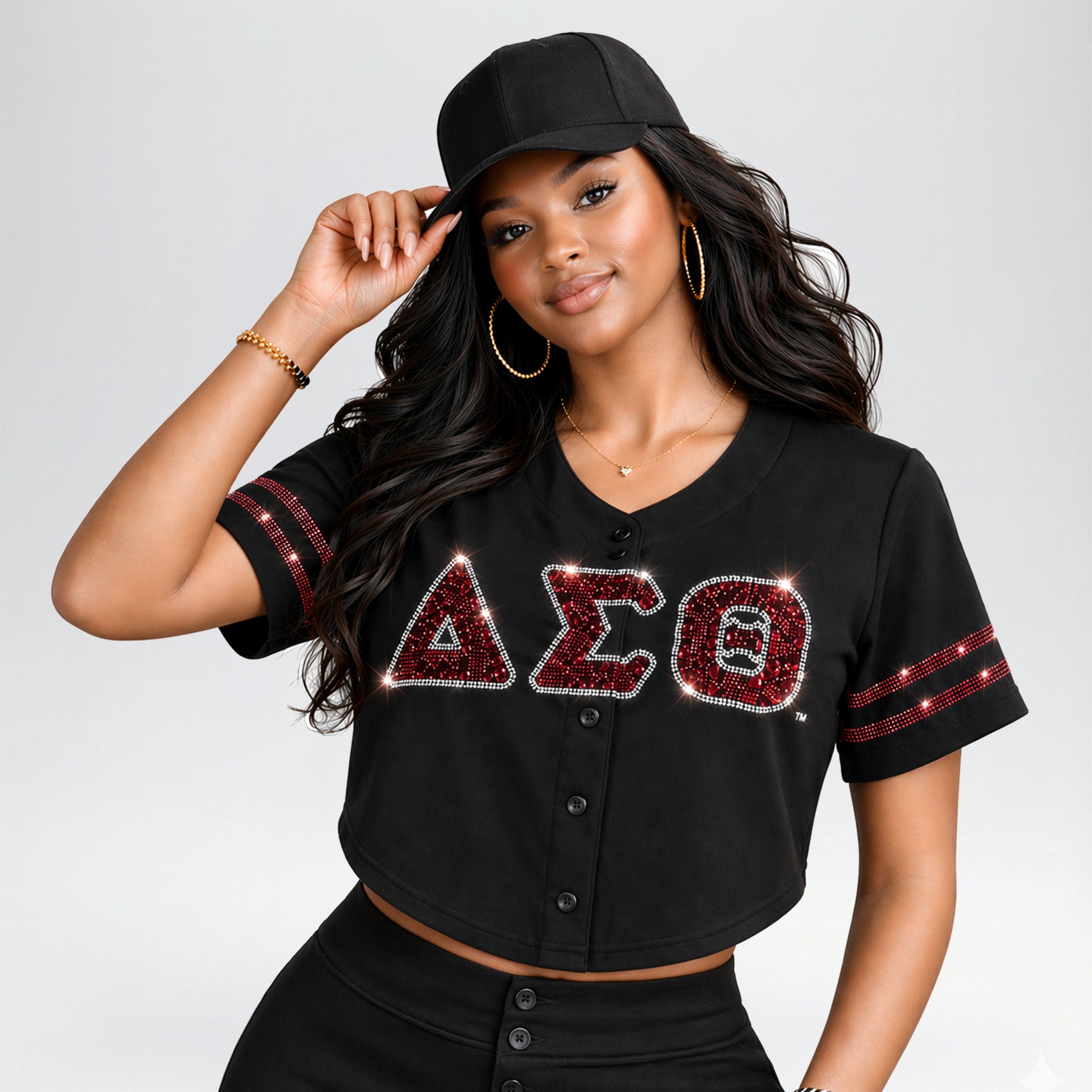Delta Sigma Theta Rhinestone Baseball Jersey – DST Official Licensed Sorority Apparel for Women | Classic Black
