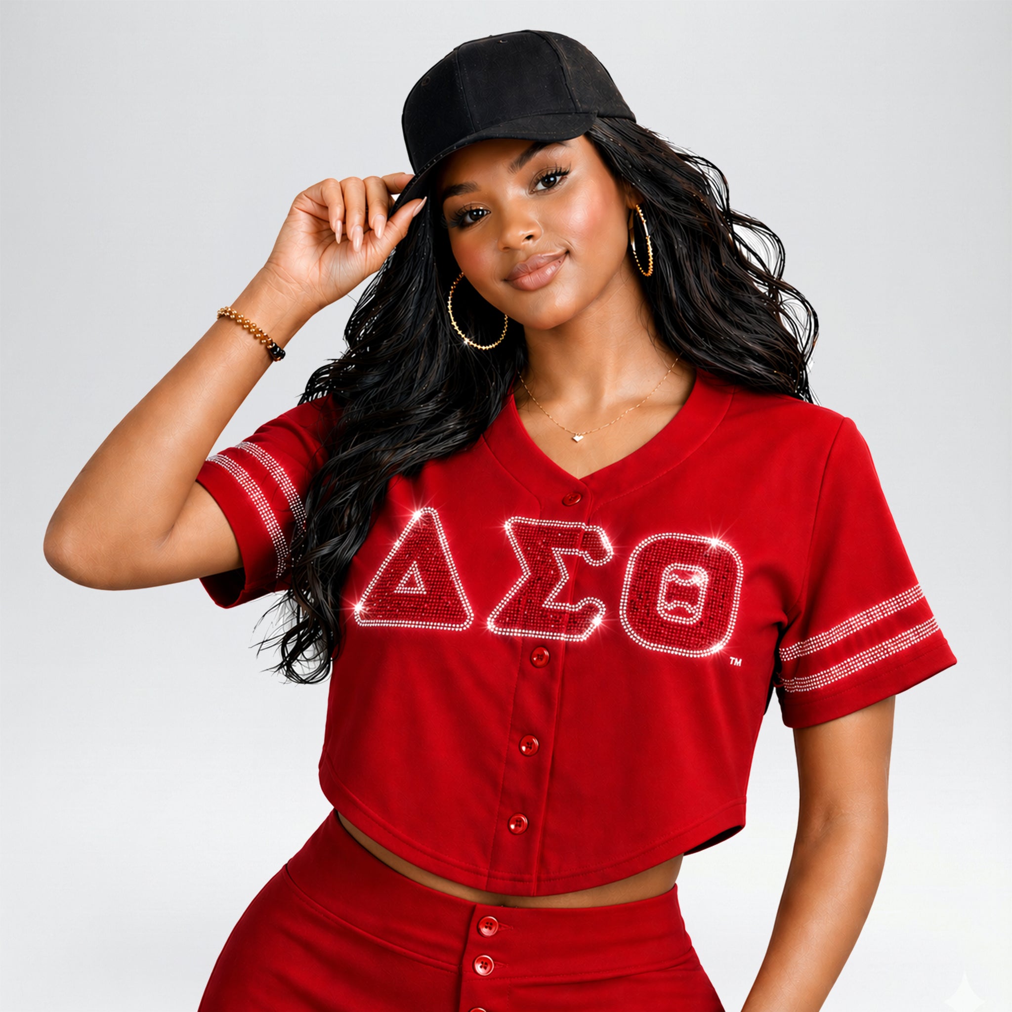 Delta Sigma Theta Rhinestone Baseball Jersey – DST Official Licensed Sorority Apparel for Women | Crimson Red