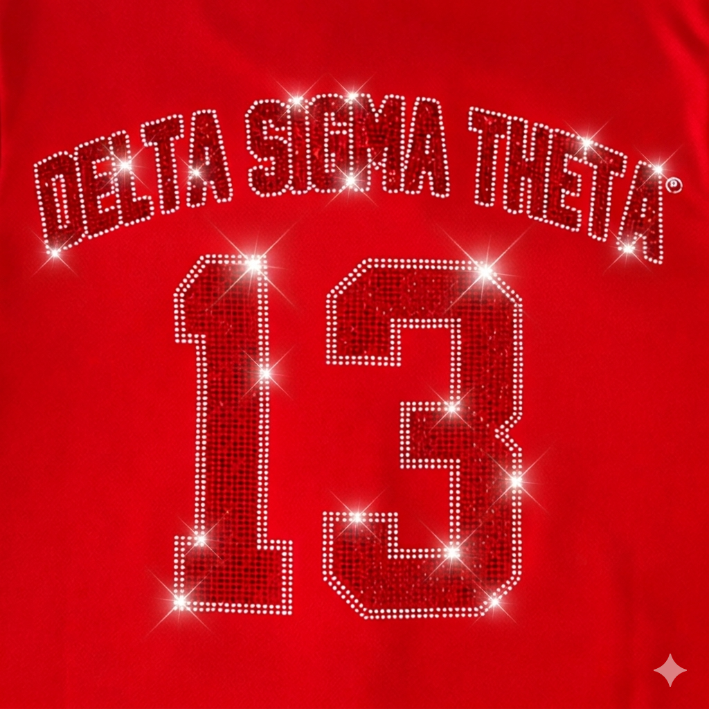 Plus Size Delta Sigma Theta Rhinestone Baseball Jersey – DST Official Licensed Sorority Apparel for Women | Crimson Red