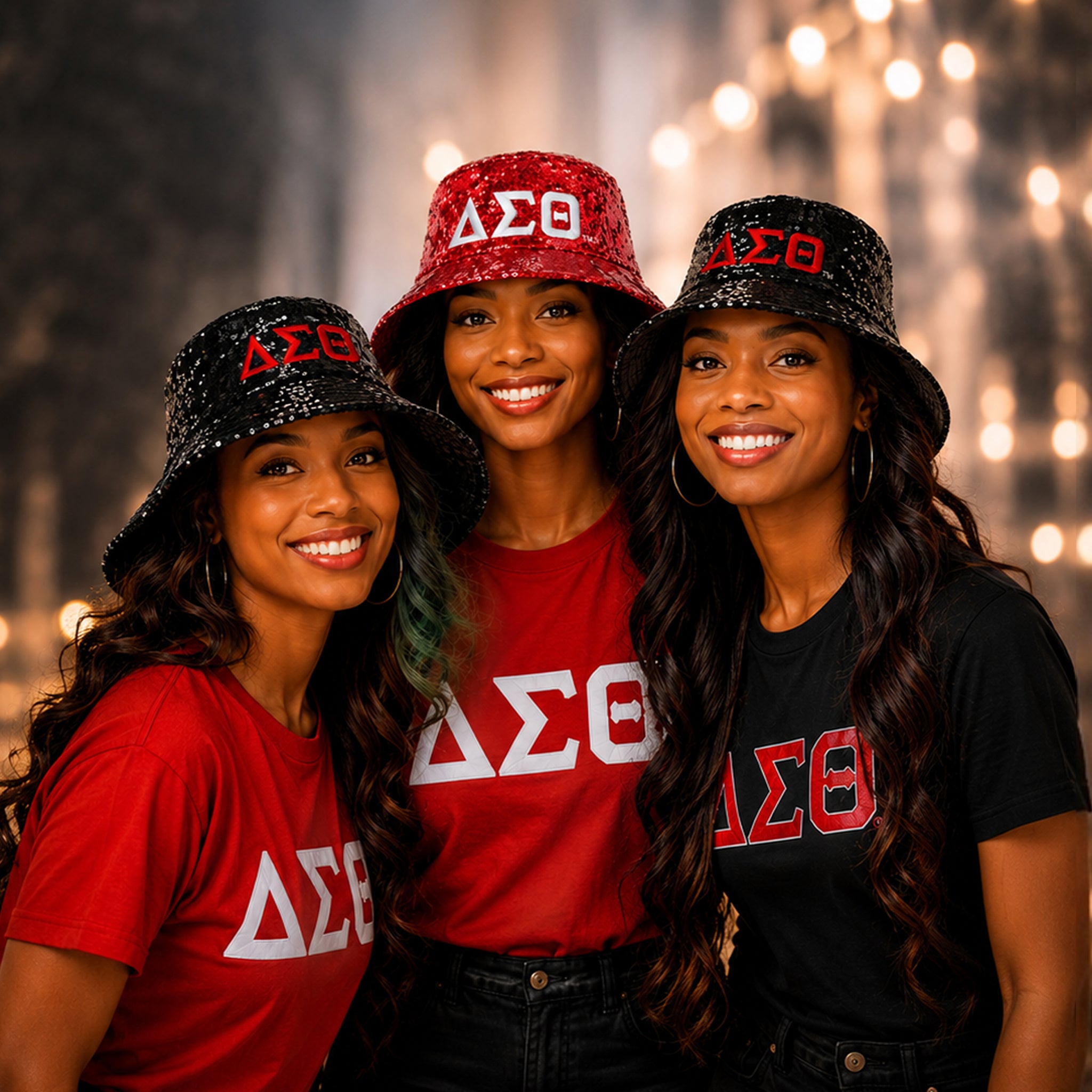 Official Licensed Delta Sigma Theta Sequin Bucket Hat _ Red