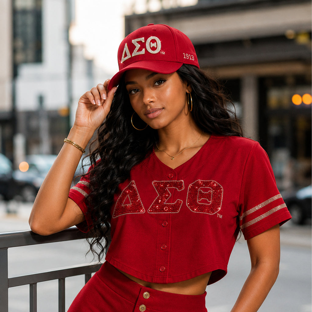 Delta Sigma Theta Official Licensed Rhinestone Baseball Cap _ Red
