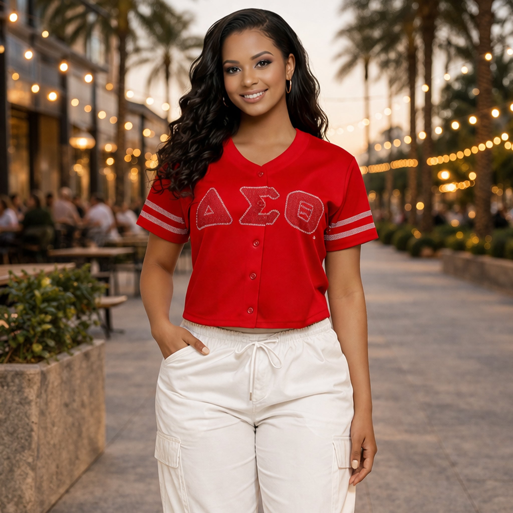 Delta Sigma Theta Rhinestone Baseball Jersey – DST Official Licensed Sorority Apparel for Women | Crimson Red