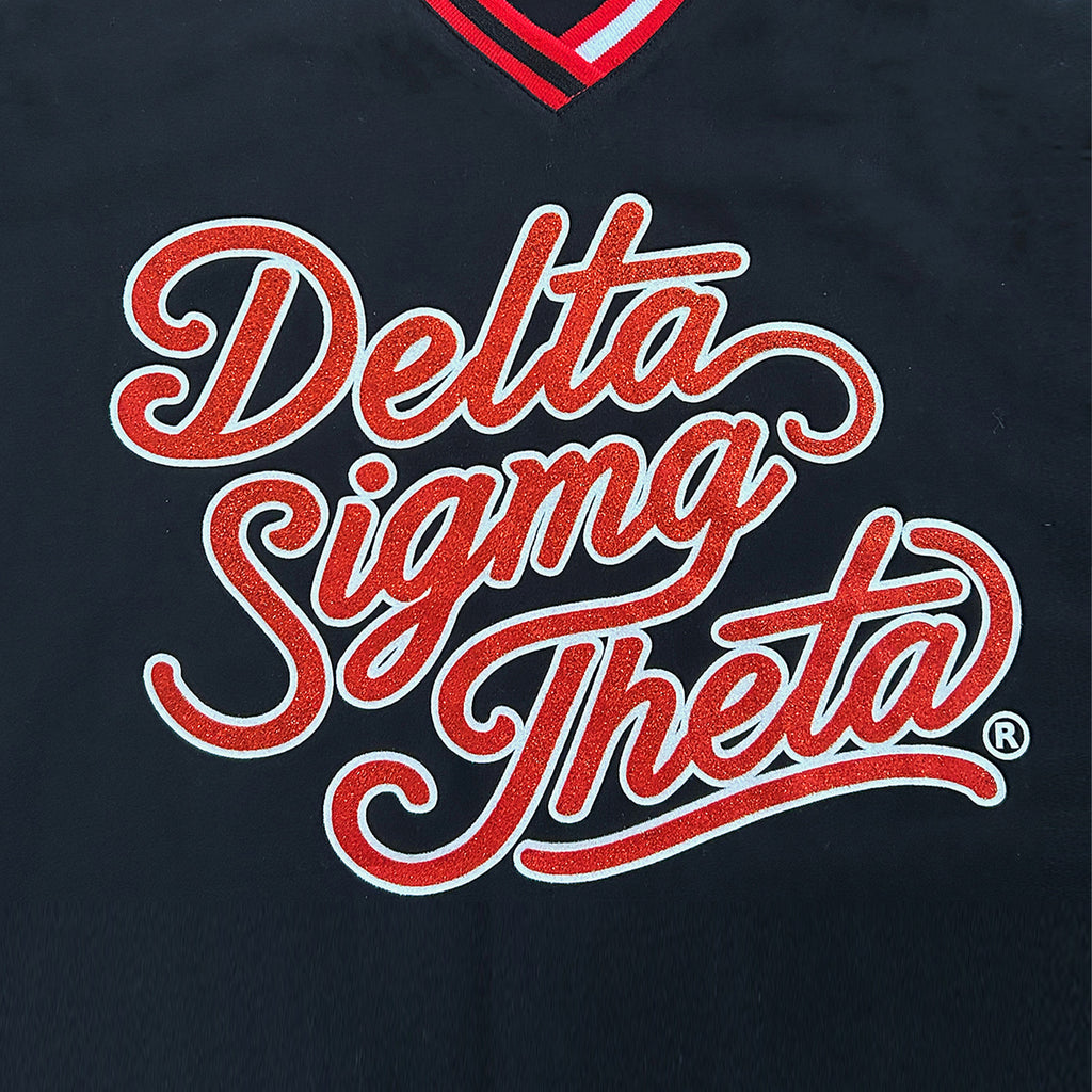 [PRE ORDER] Delta Sigma Theta Glitter V-Neck Shirt – DST 1913 Official Licensed Sorority T-Shirt for Women (Black)