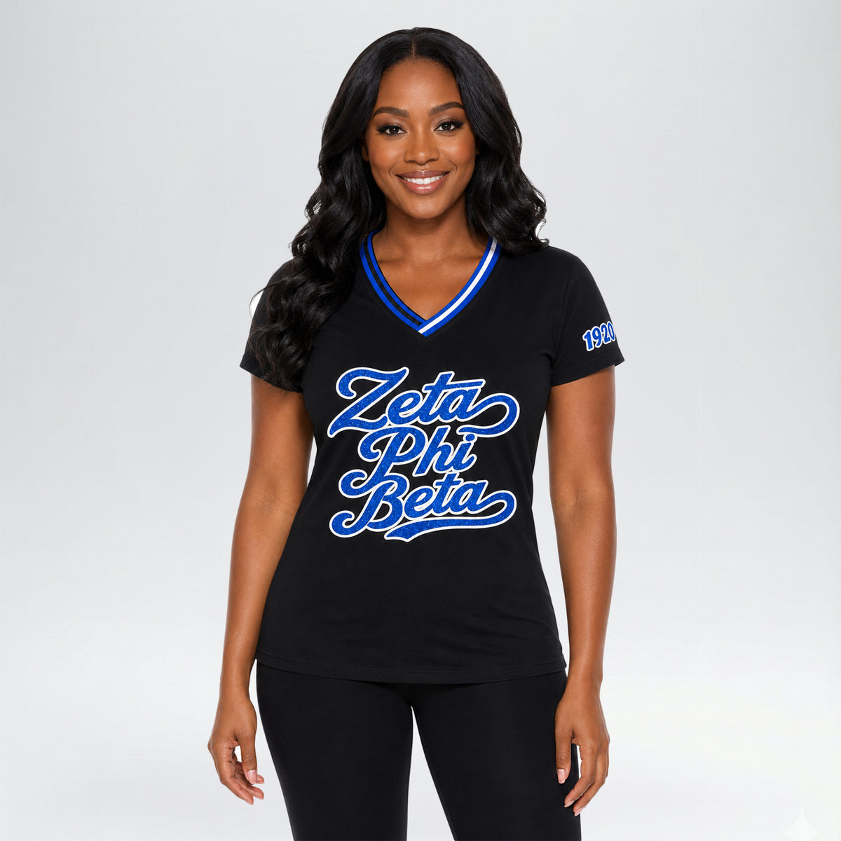 Official Licensed Zeta Phi Beta Sorority V-Neck Glitter Tee
