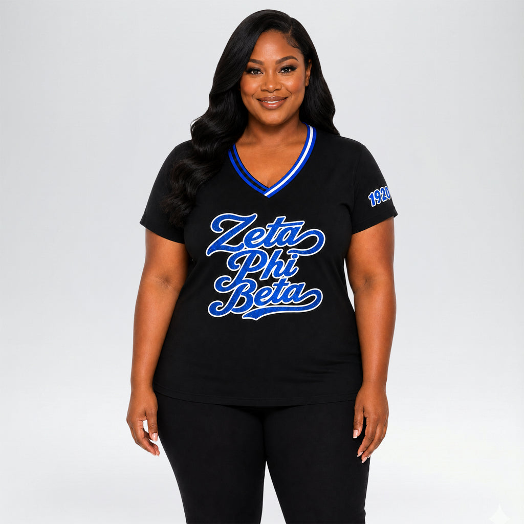Official Licensed Zeta Phi Beta Sorority V-Neck Glitter Tee