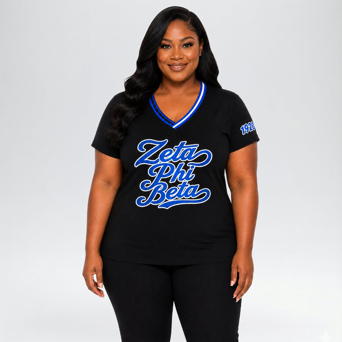 Official Licensed Zeta Phi Beta Sorority V-Neck Glitter Tee