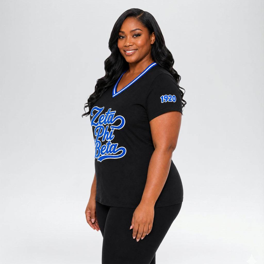 Official Licensed Zeta Phi Beta Sorority V-Neck Glitter Tee