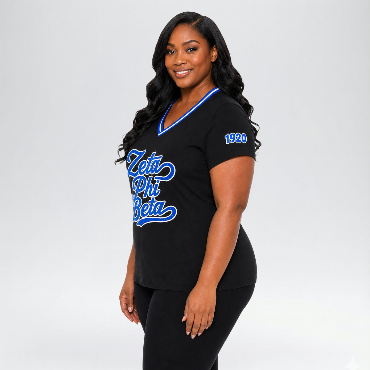 Official Licensed Zeta Phi Beta Sorority V-Neck Glitter Tee