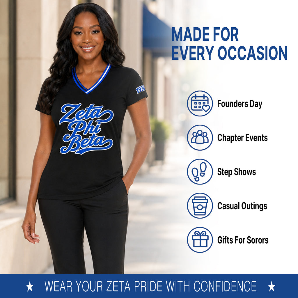 Official Licensed Zeta Phi Beta Sorority V-Neck Glitter Tee