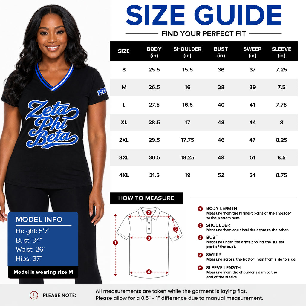 Official Licensed Zeta Phi Beta Sorority V-Neck Glitter Tee